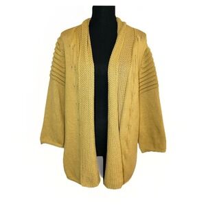 St. John Mustard Yellow Wool Blend 3/4 Sleeves Open Front Cardigan Sweater LARGE